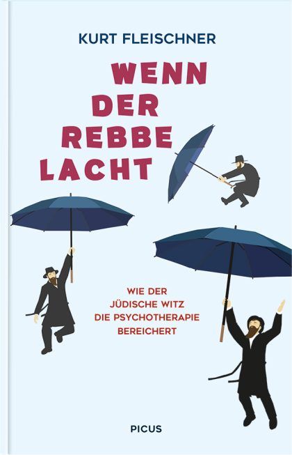 Menschen mit Regenschirmen fallen vom Himmel. Darüber der Buchtitel!